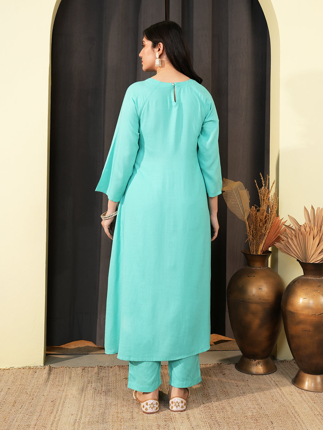 Aqua Blue Lace Embroidered Kurta Set
