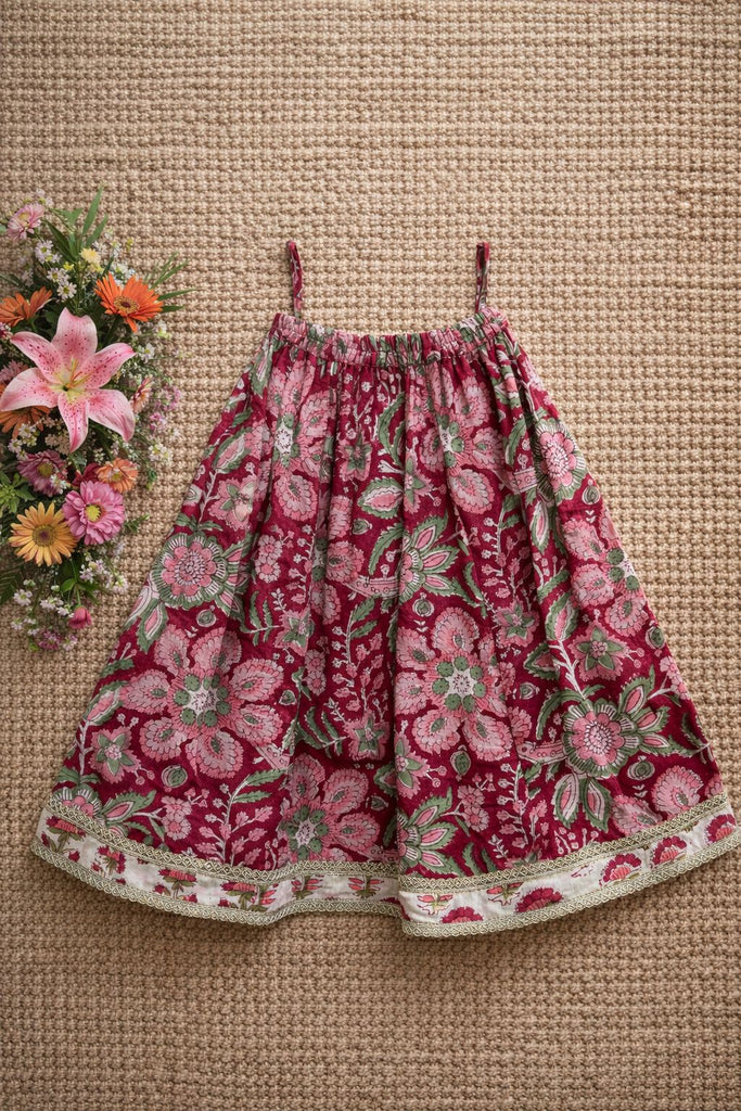 Pspeaches Baby Girls Maroon & White Ethnic Booti Print Cotton Circular Lehenga With Choli Set ( Sku-Ing-Lred )