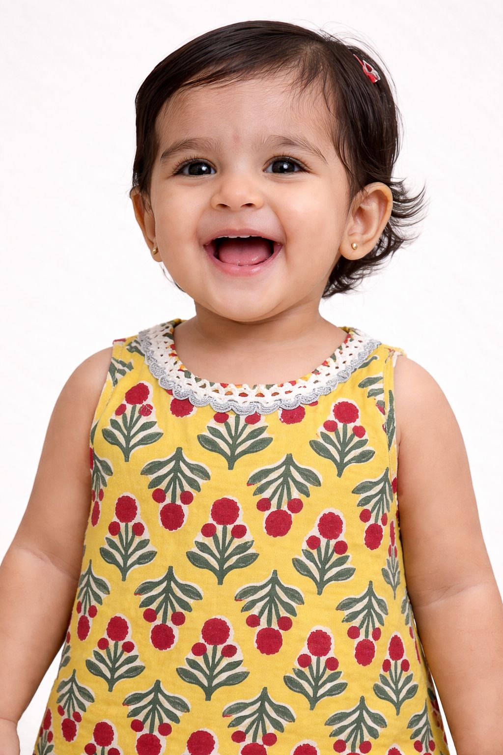 Pspeaches Baby Girls Yellow Ethnic Booti Print Cotton A-Line Kurta With Dhoti Pant Set ( Sku-Ing-Yellowbooti )
