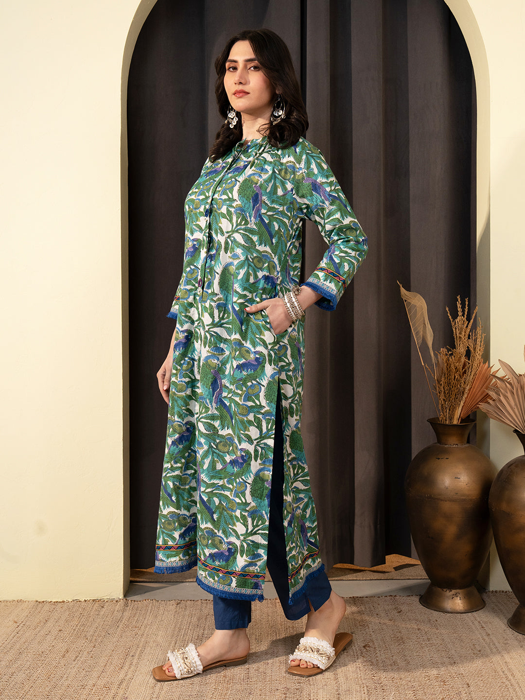 Blue Forest Bloom Kurta Set