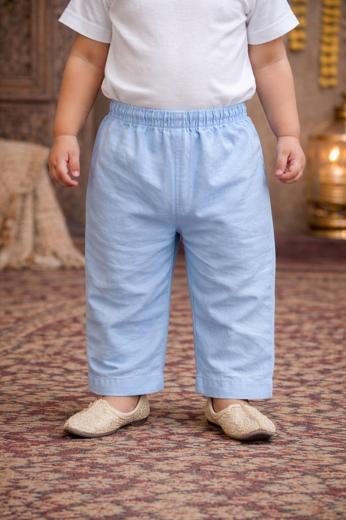 Pspeaches Baby Boys Blue & White Booti With Stripe Print Cotton A-Line Kurta With Pyjama Set ( Sku-Inb-Bluestripes )