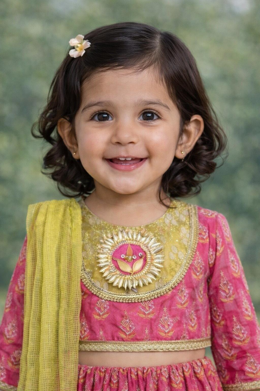 Pspeaches Baby Girls Pink Ethnic Booti Print Cotton Circular Lehenga & Choli With Dupatta ( Sku-Ing-Lgreenfoil )