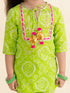 Pspeaches Girls Green Pink Bandhani Embroidered Pure Cotton Kurta With Sharara Dupatta (SHA-GREEN BANDHNI)