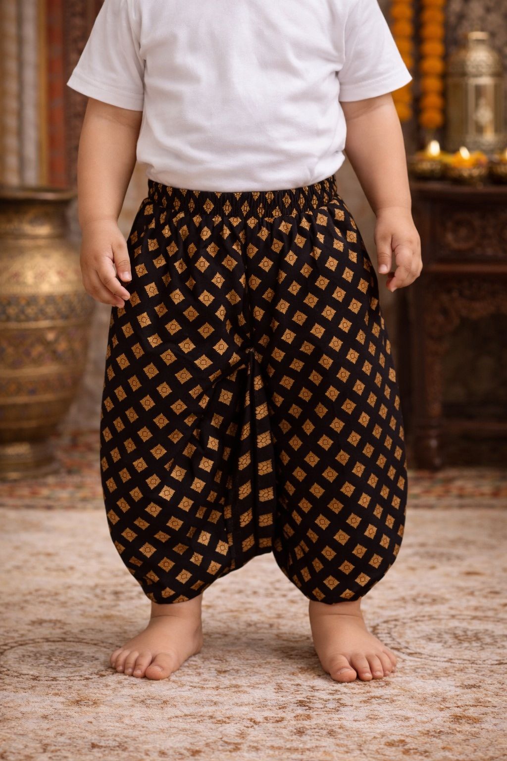 Pspeaches Baby Boys Beige & Brown Embroidered Cotton Angrakha Kurta With Foil Print Dhoti Pant ( Sku-Inb-Dhotibrown )