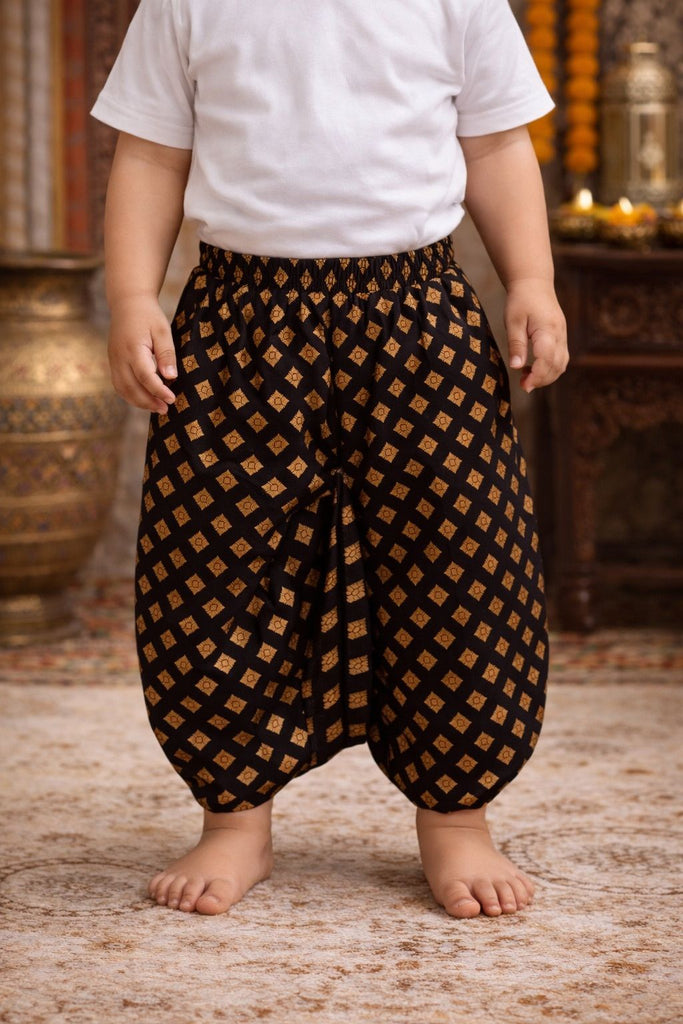 Pspeaches Baby Boys Beige & Brown Embroidered Cotton Angrakha Kurta With Foil Print Dhoti Pant ( Sku-Inb-Dhotibrown )