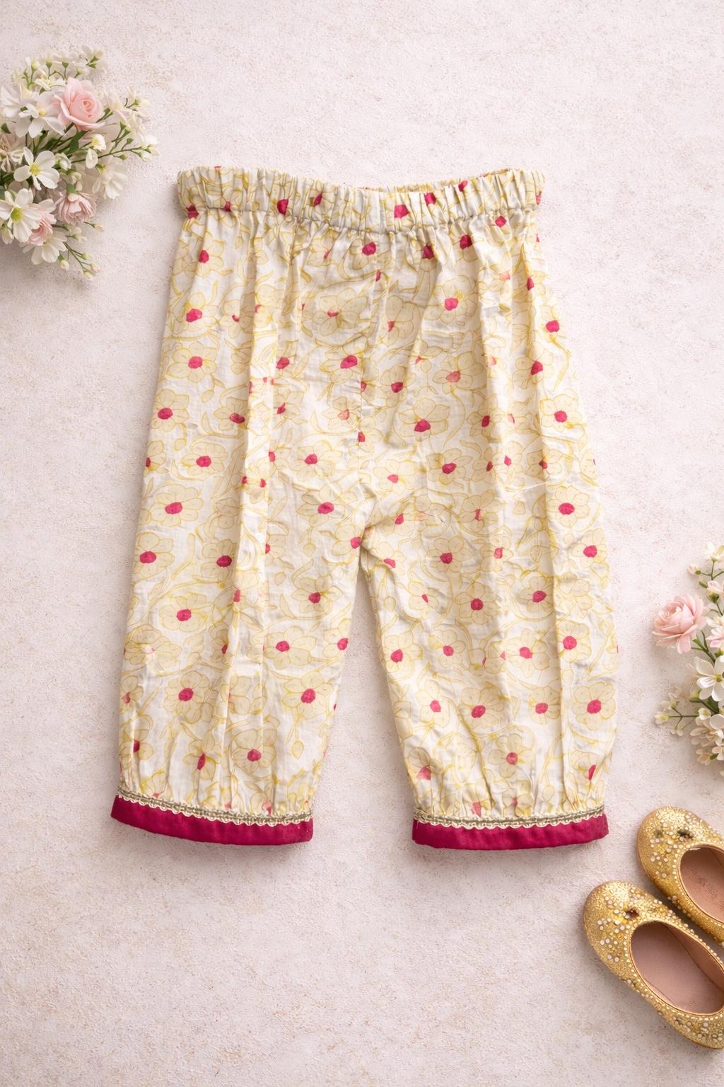 Pspeaches Baby Girls Rani Pink Ethnic Booti Print Cotton A-Line Kurta & Pant Set ( Sku-Ing-Ranibooti )