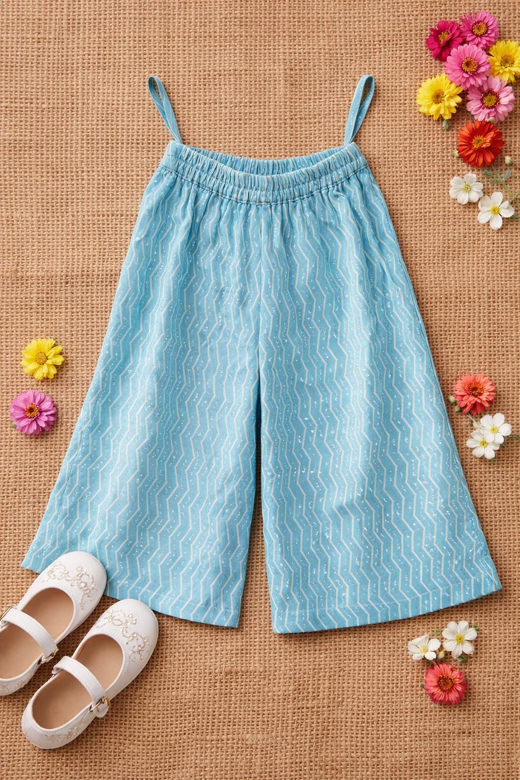Pspeaches Baby Girls Sky-Blue Ethnic Khaddi Print Cotton A-Line Kurta & Pant With Dupatta ( Sku-Ing-Bluekhaddi )