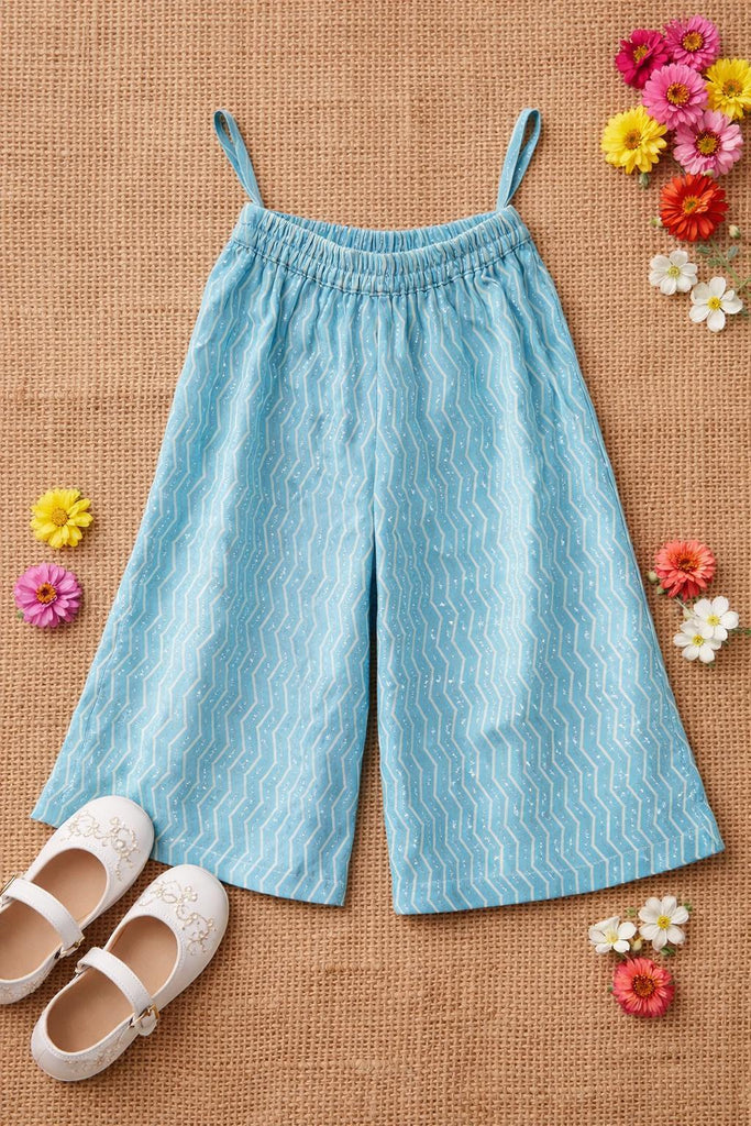 Pspeaches Baby Girls Sky-Blue Ethnic Khaddi Print Cotton A-Line Kurta & Pant With Dupatta ( Sku-Ing-Bluekhaddi )