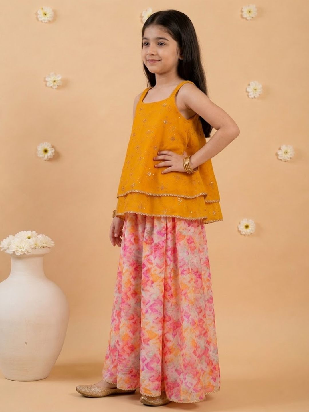 2-Piece Muslin Peplum Top & Lehenga Set (IW-MULTIORGANZA)