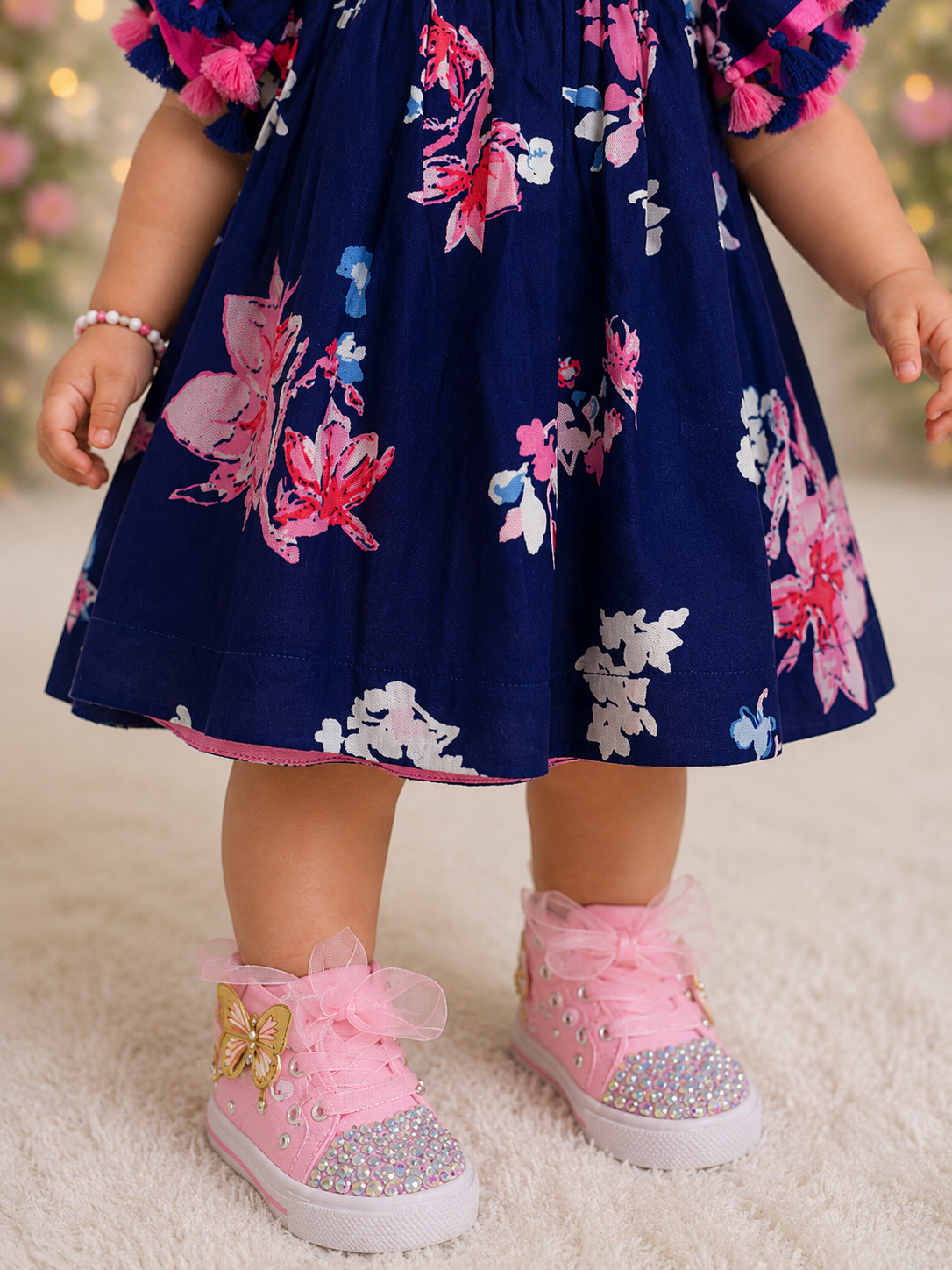 Pspeaches Baby Girl Navy Ethnic Floral Print Rayon A-Line Dress ( Sku-Ing-D-Navyfloraldress )