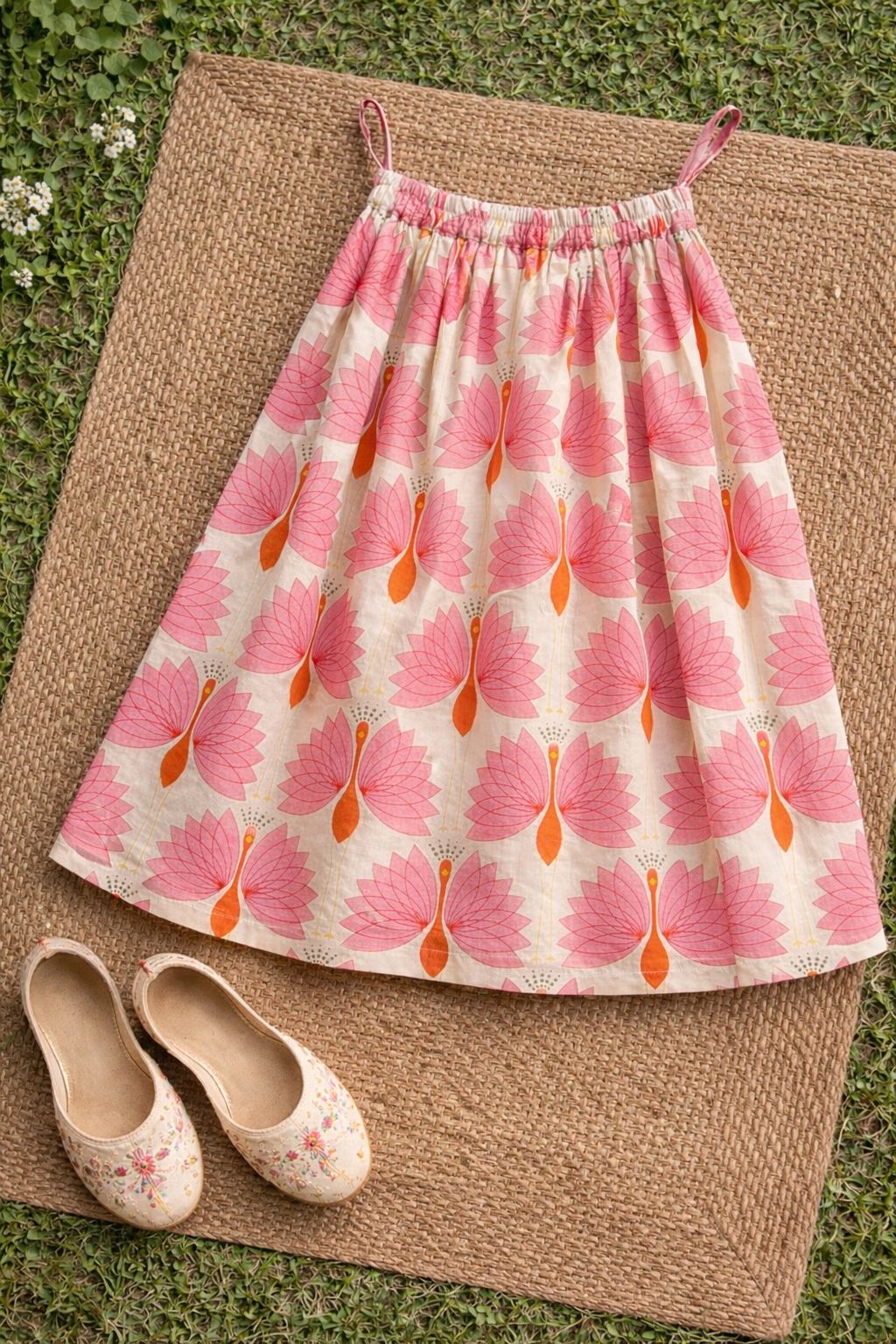 Pspeaches Baby Girls Off-White Ethnic Peacock Print Cotton Circular Lehenga With Choli Set ( Sku-Ing-Lpeacock )