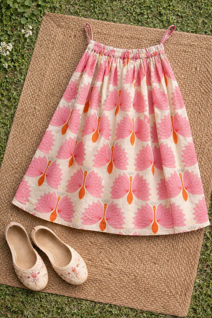 Pspeaches Baby Girls Off-White Ethnic Peacock Print Cotton Circular Lehenga With Choli Set ( Sku-Ing-Lpeacock )