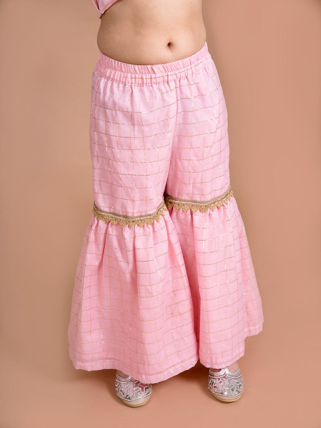 Pspeaches Girls Pink Floral Printed Kurti With Sharara With Dupatta (SHA-PINK GGT)