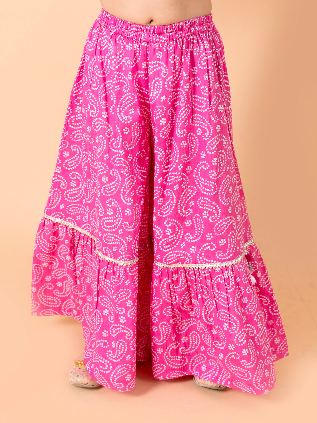 Pspeaches Girls Purple Polka Dot print A-Line Pure Cotton Kurta with Sharara & Dupatta (SKU-Sha-Purplebandhej)