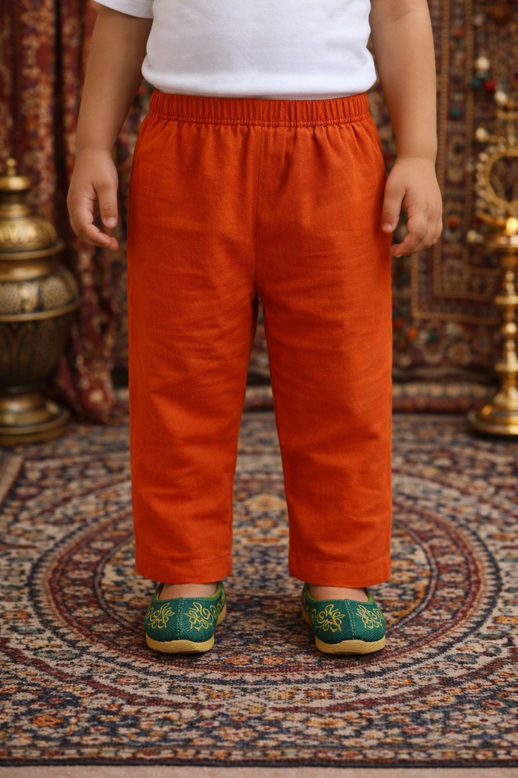 Pspeaches Baby Boys Green & Orange Ethnic Booti Print Cotton Angrakha Kurta With Pyjama Set ( Sku-Inb-Greenred )