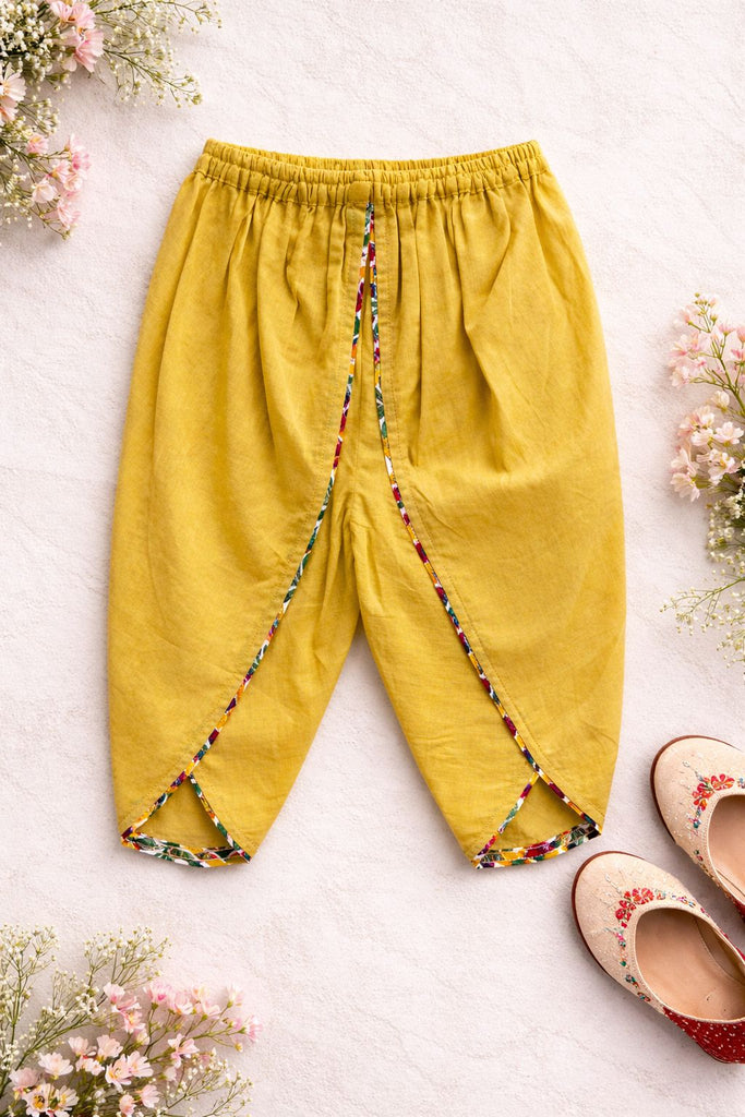 Pspeaches Baby Girls Yellow Ethnic Booti Print Cotton A-Line Kurta With Dhoti Pant Set ( Sku-Ing-Yellowbooti )