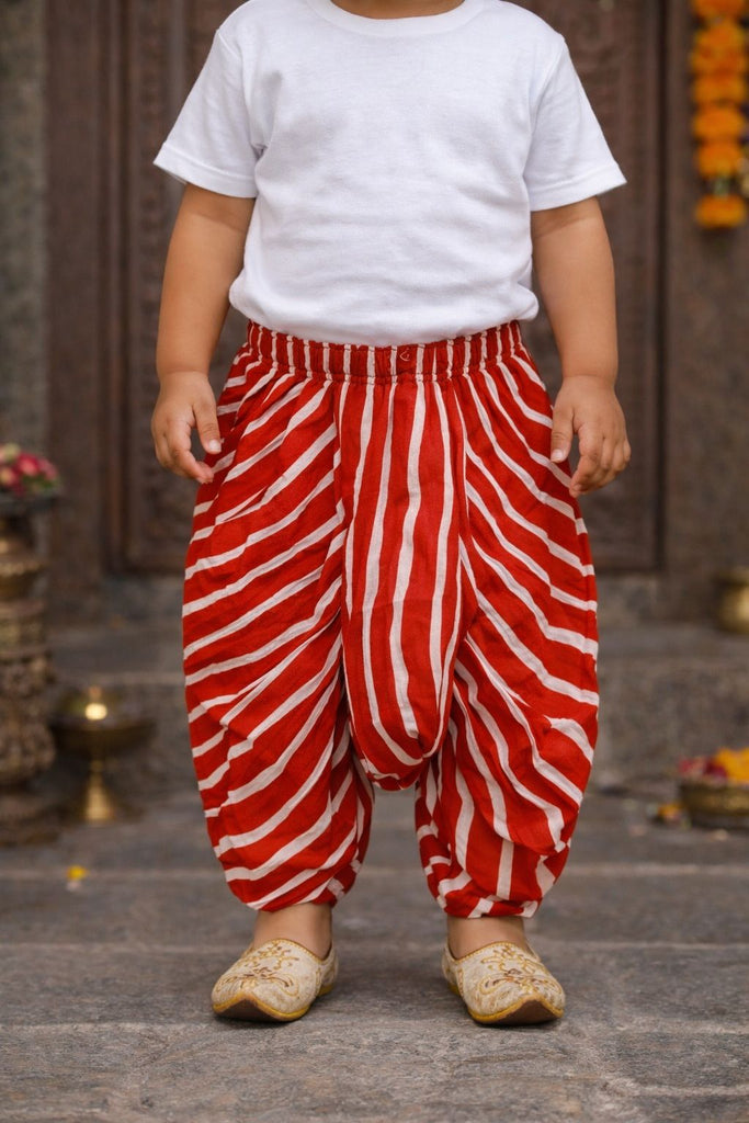 Pspeaches Baby Boys Pink & Orange Booti Print Cotton Straight Fit Kurta With Dhoti Pant ( Sku-Inb-Dhotired )
