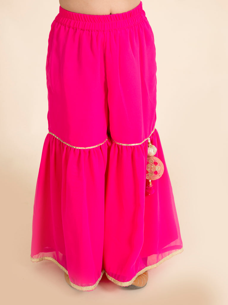 Pspeaches Girls Magenta Floral Printed Kurta With Sharara Dupatta (IW-MAGENTA FOIL)