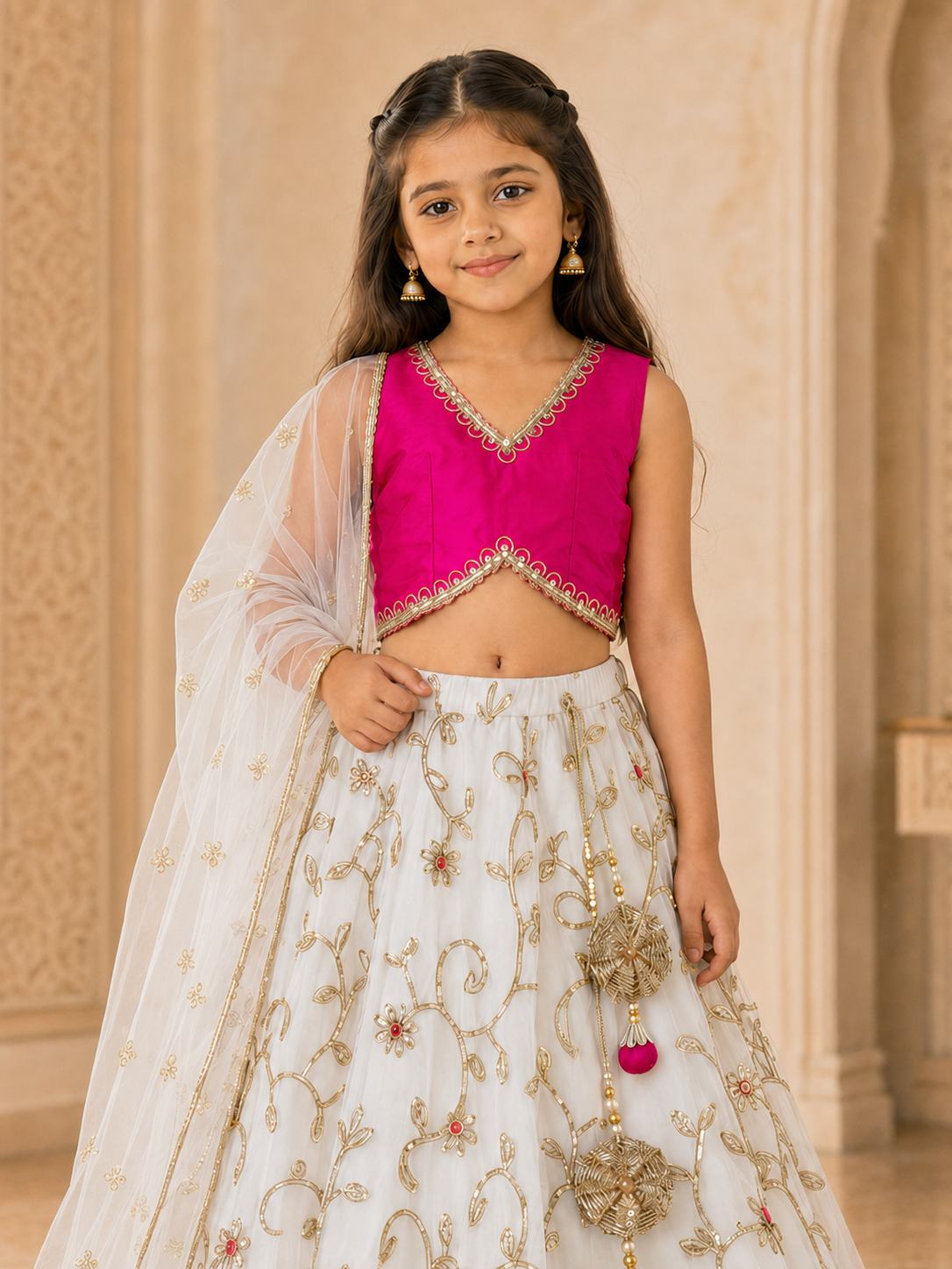 Girls Embroidered Fitted Lehenga Choli With Dupatta (L-MAGTAFFETA)