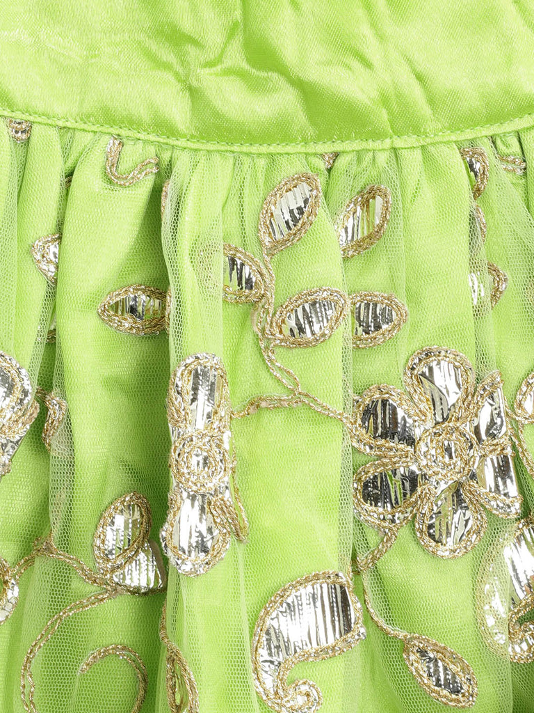 Pspeaches Girls Lime Green Pink Printed Ready To Wear Lehenga Blouse With Dupatta (L-GREEN GOTA)