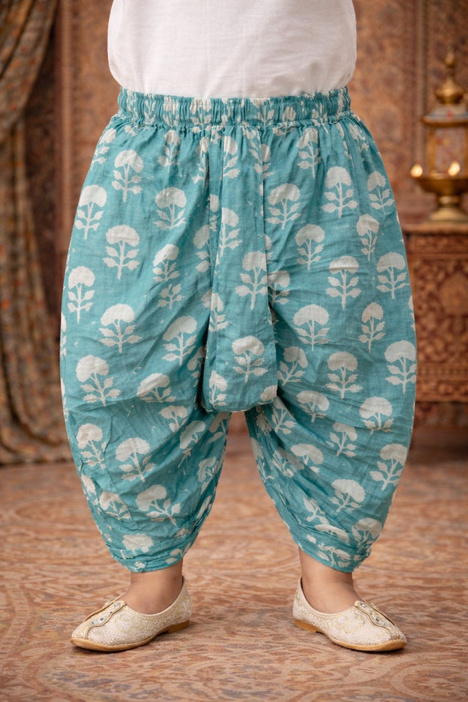 Pspeaches Baby Boys White & Turquoise Embroidered Cotton Angrakha Kurta With Dhoti Pant ( Sku-Inb-Dhotiwhite )
