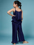 Girls Self Design Sleeveless Top with Palazzos (s-navypleat)