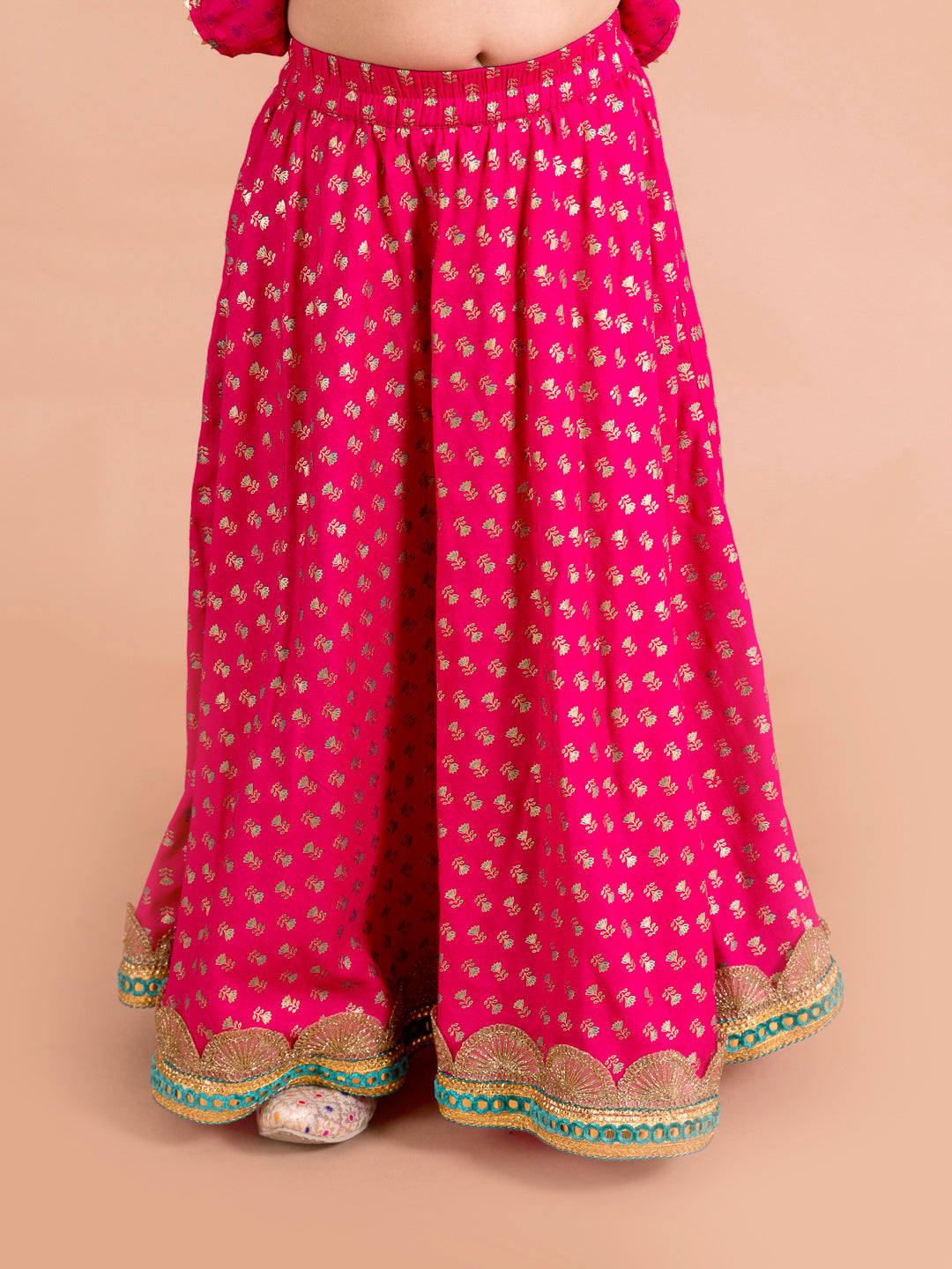 Pspeaches Girls Magenta Blue Printed Ready To Wear Lehenga Blouse With Dupatta (L-FOIL MAGENTA)