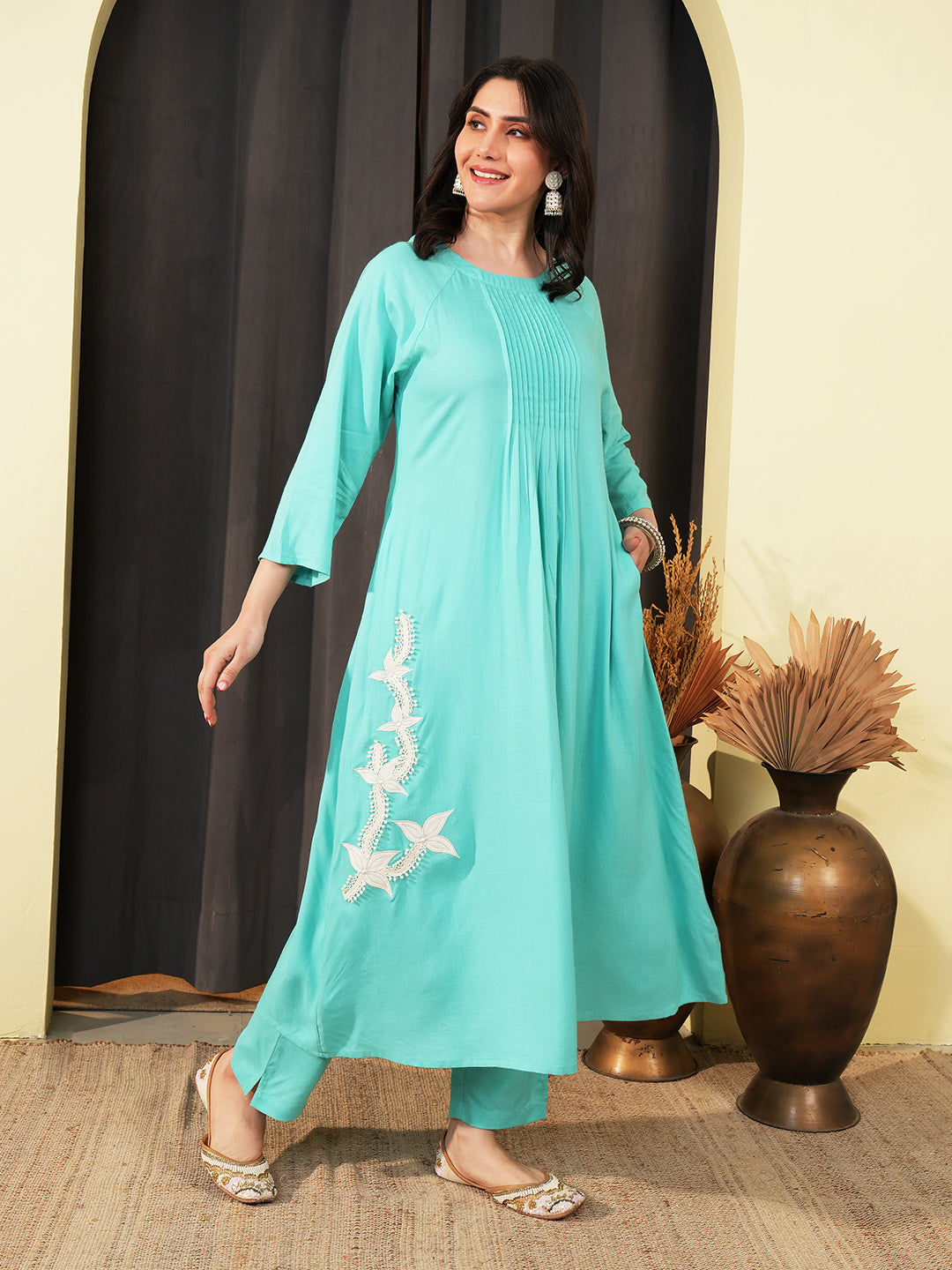 Aqua Blue Lace Embroidered Co-ord Set
