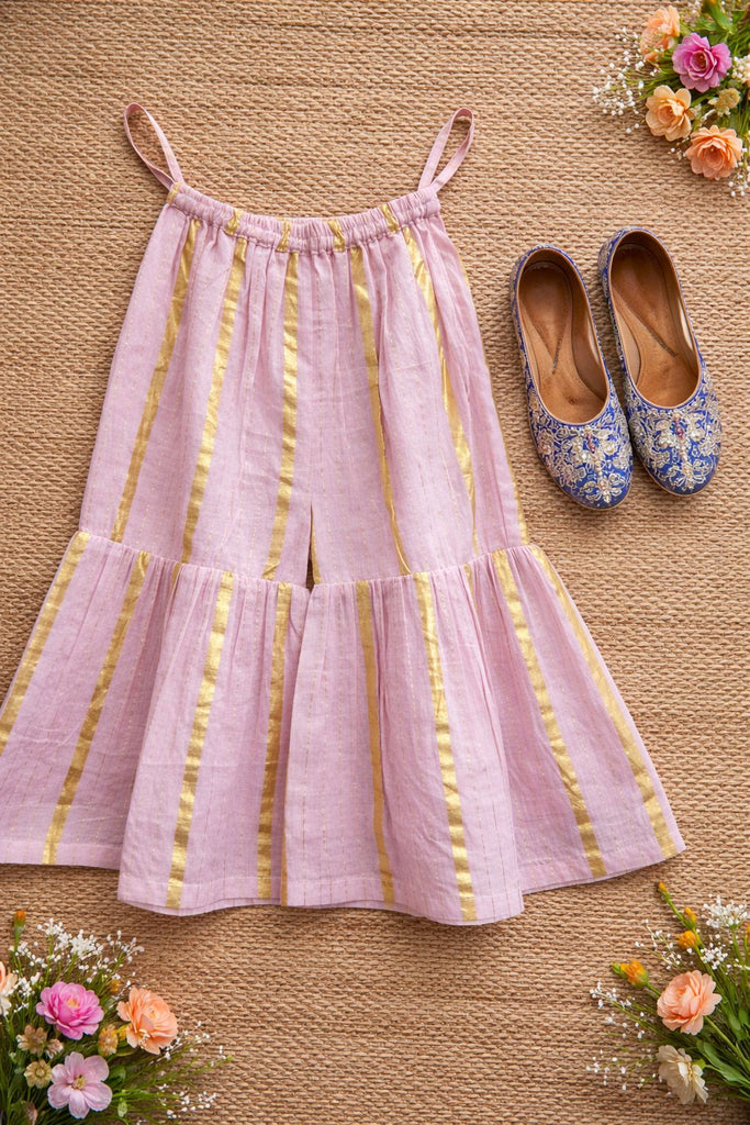 Pspeaches Baby Girls Blue & Pink Ethnic Booti Print Cotton A-Line Kurta With Sharara Set ( Sku-Ing-Bluepink )