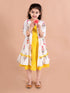 Pspeaches Yellow White Floral A-Line Cotton Dress With Attached Shrug (IW-Mughalflowers)