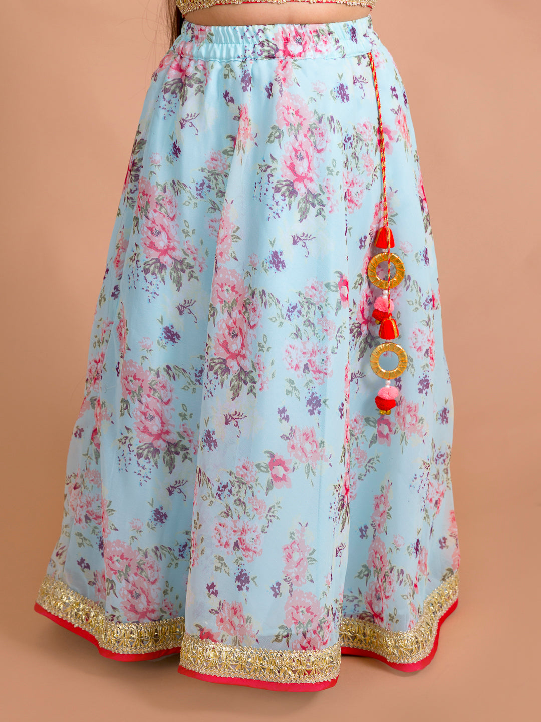 Ps Peaches Girls Red Blue Floral Lehenga Choli Set (L-BLUE GGT FLORAL)