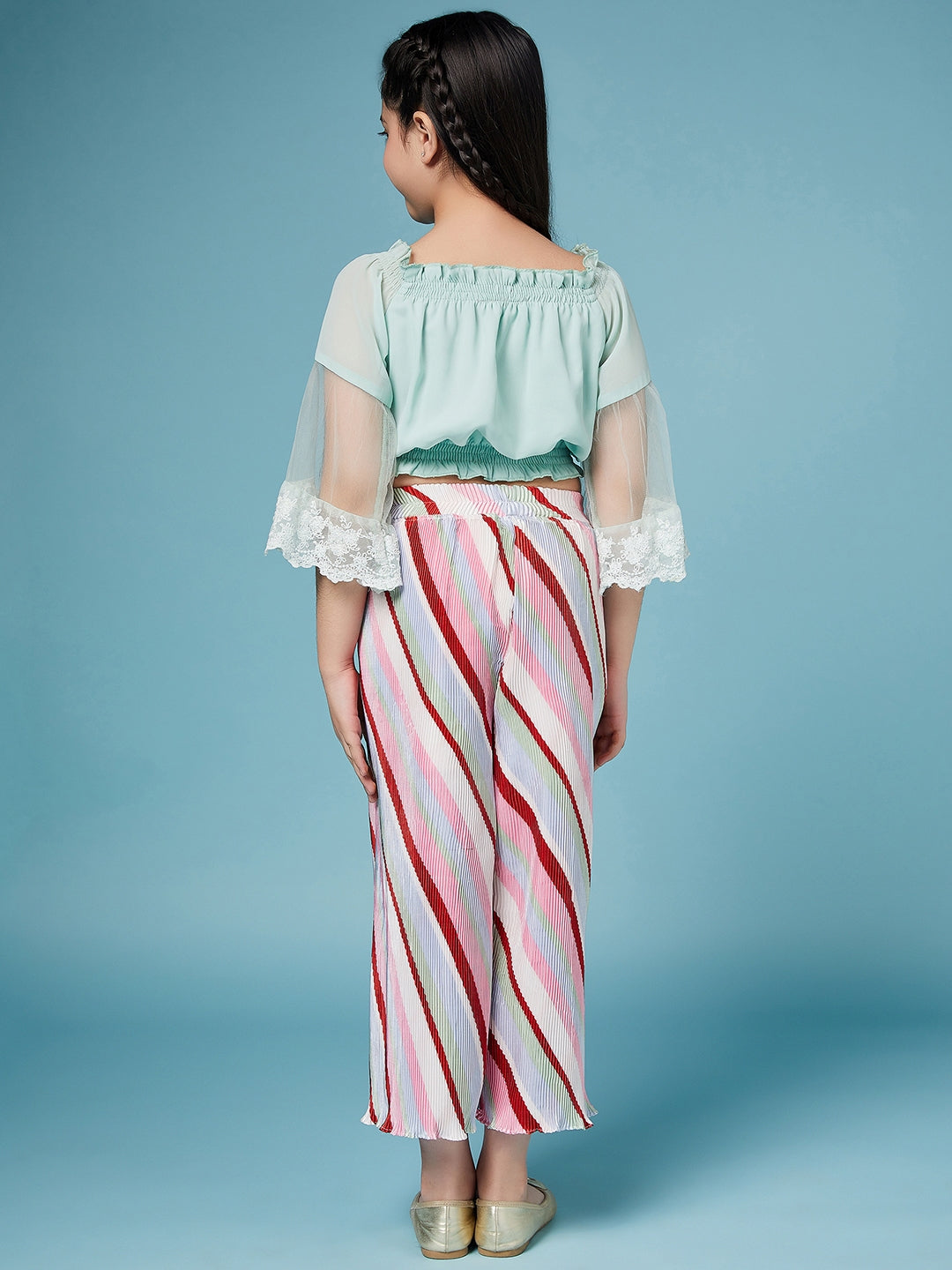 Girls Square Neck Top With Striped Palazzos (s-pleastripe)