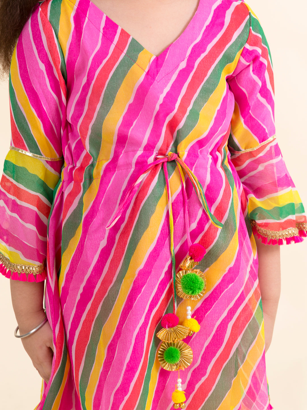 Pspeaches Girls Pink Printed Kurta With Dhoti Pants (DH-PINK LEHERIYA)