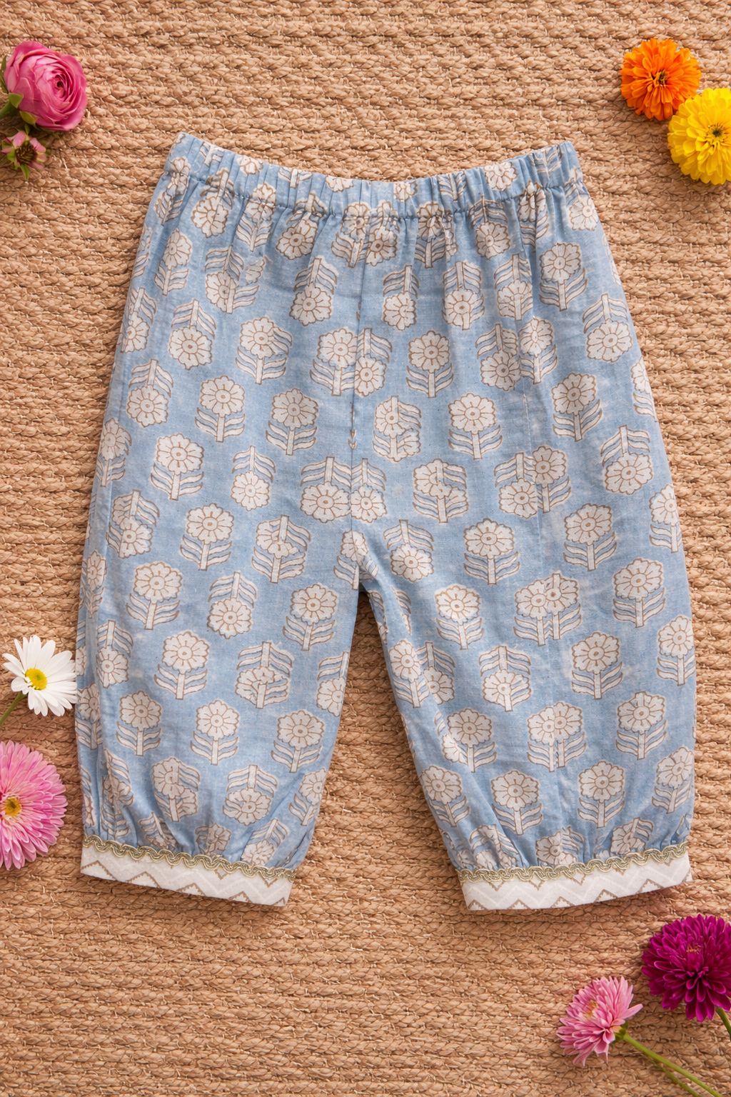 Pspeaches Baby Girls Blue Ethnic Booti Print Cotton A-Line Kurta & Pant Set ( Sku-Ing-Bluebooti )