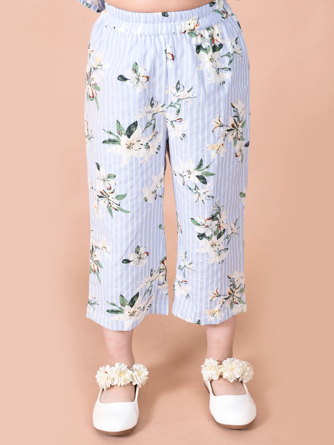 Pspeaches Girls Blue Floral Printed Top With Trousers (S-FLORAL LILY)