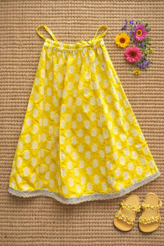 Pspeaches Baby Girls Yellow & Blue Ethnic Leheriya Print Cotton Circular Lehenga & Choli With Dupatta ( Sku-Ing-Lyellowfoil )