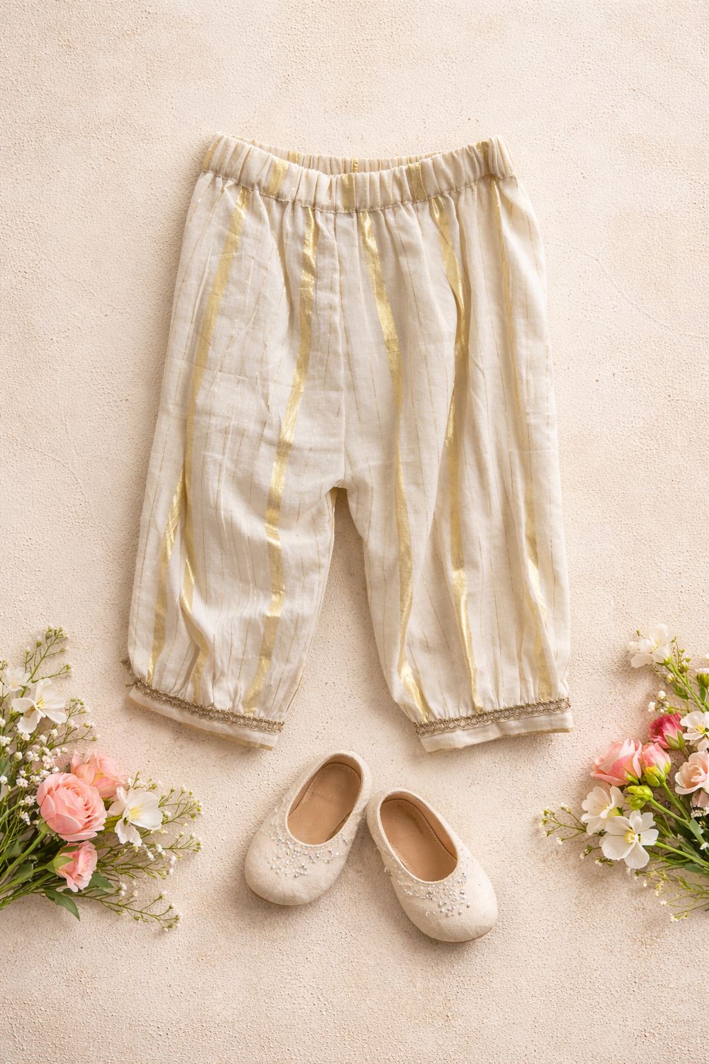 Pspeaches Baby Girls Yellow & White Ethnic Leheriya Print Cotton A-Line Kurta & Pant Set ( Sku-Ing-Yellowleh )