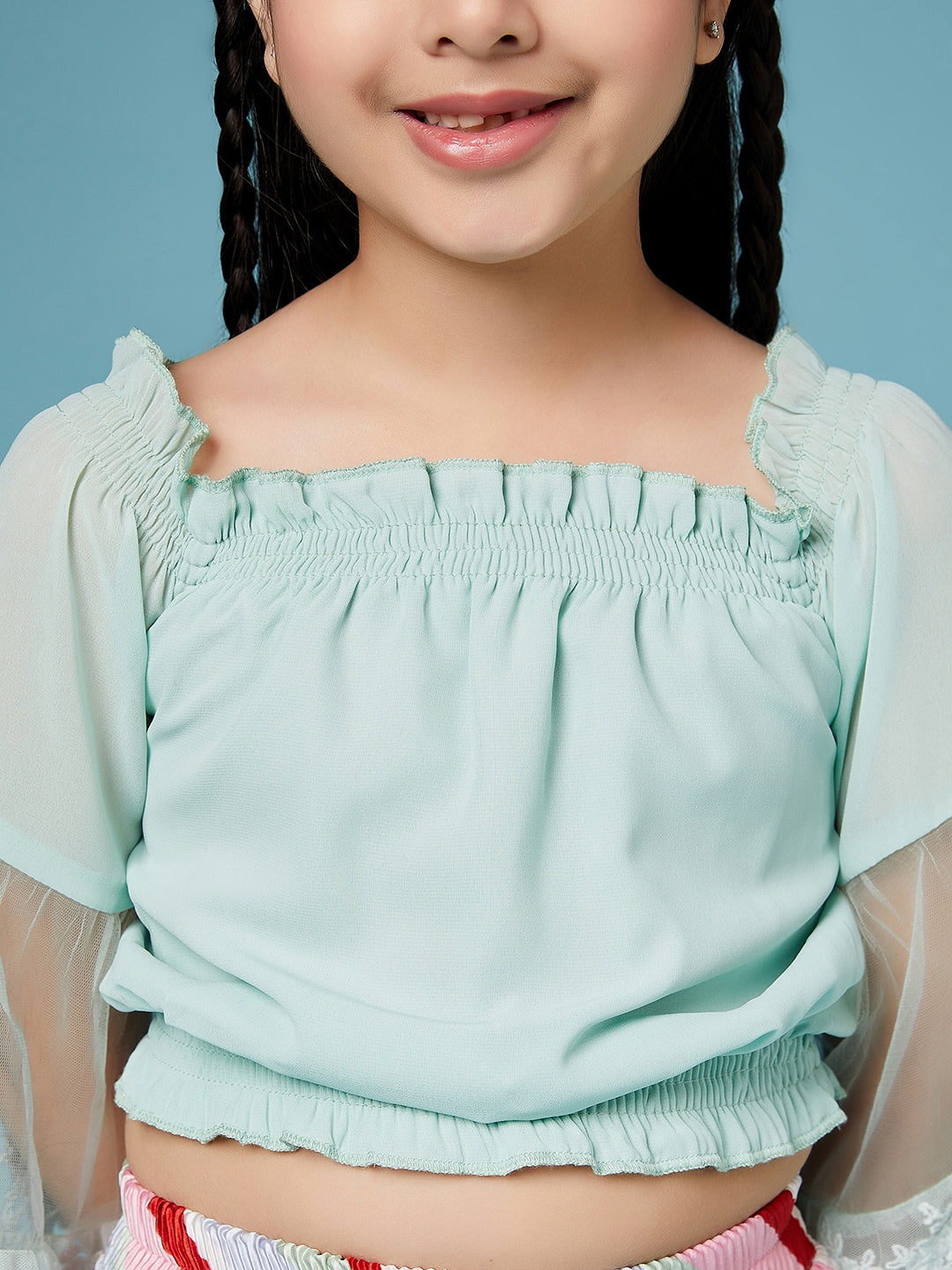 Girls Square Neck Top With Striped Palazzos (s-pleastripe)