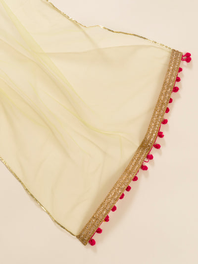 Girls Green & Pink Printed Ready to Wear Lehenga & Blouse With Dupatta (L-green foil)