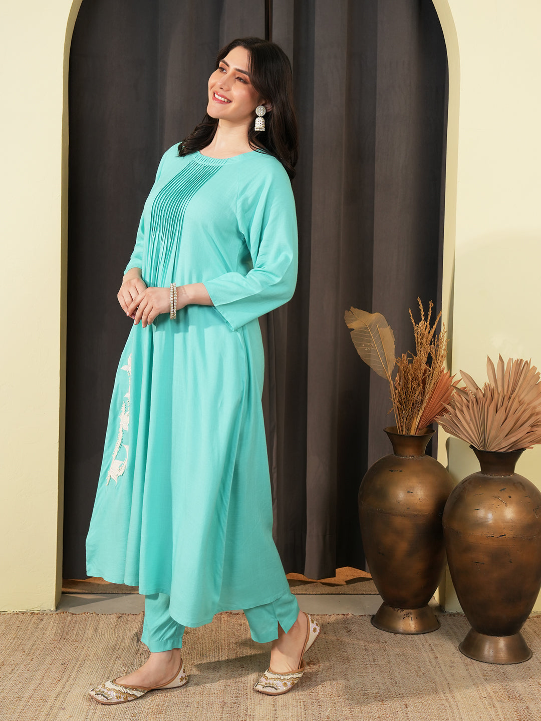 Aqua Blue Lace Embroidered Co-ord Set
