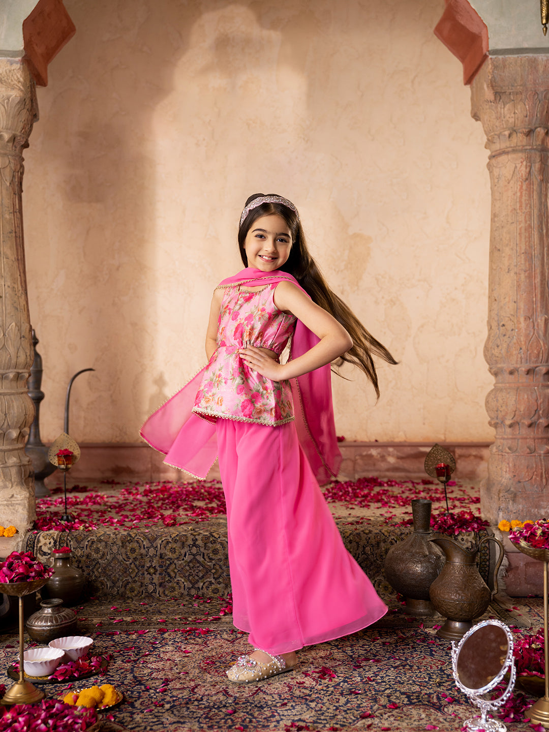 3-Piece Dupion Top, Palazzo & Dupatta Set (IW25009106)