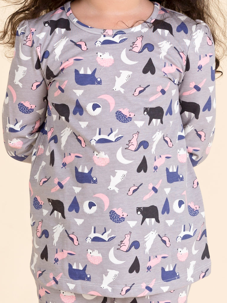 Girls Pack of 2 Pure Cotton Printed Night suits (NW-GreyStoryCombo)