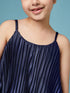 Girls Self Design Sleeveless Top with Palazzos (s-navypleat)