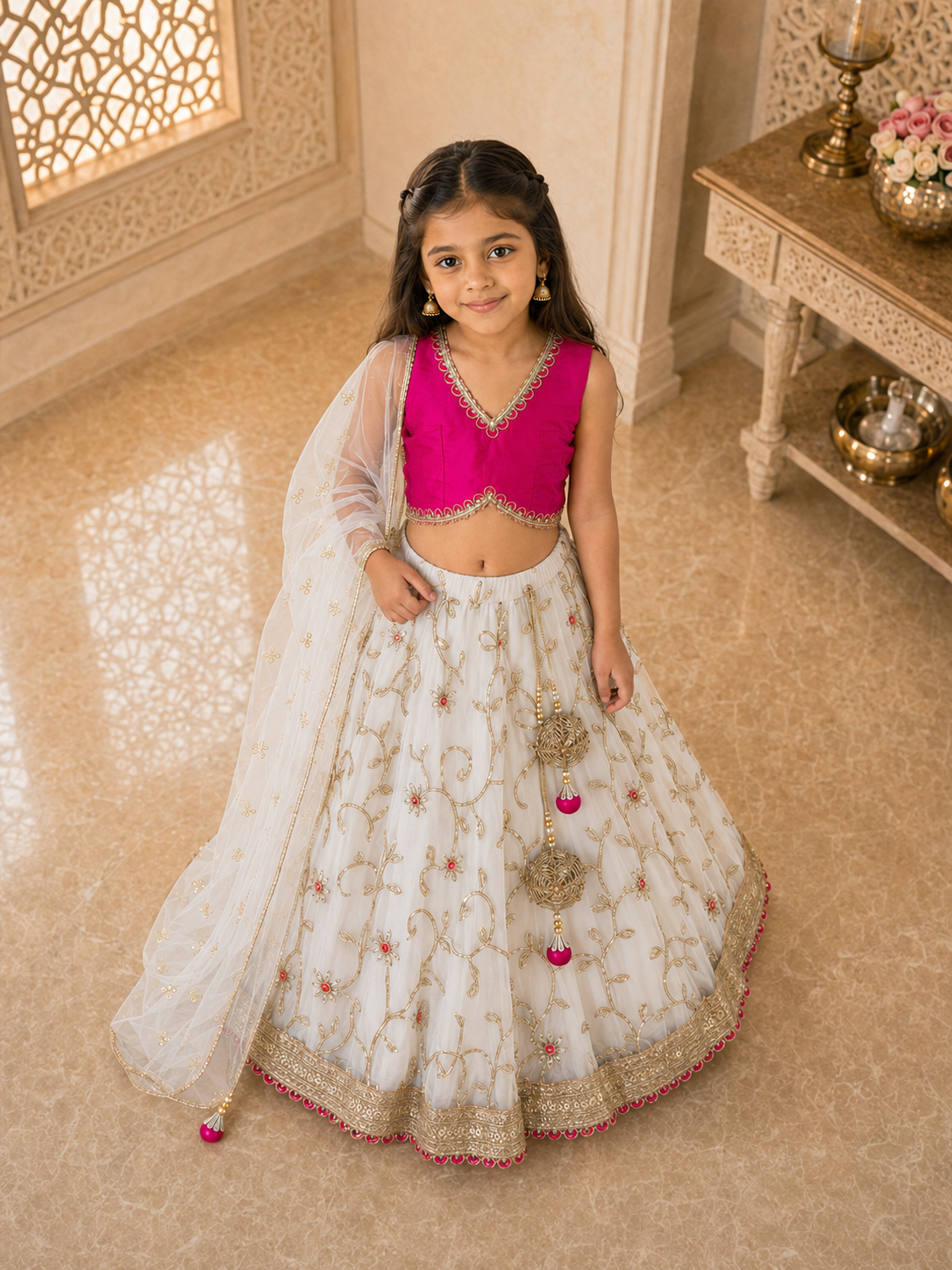 Girls Embroidered Fitted Lehenga Choli With Dupatta (L-MAGTAFFETA)
