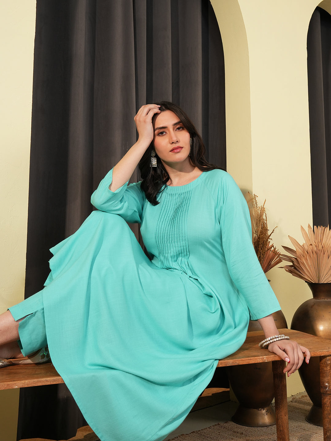 Aqua Blue Lace Embroidered Kurta Set