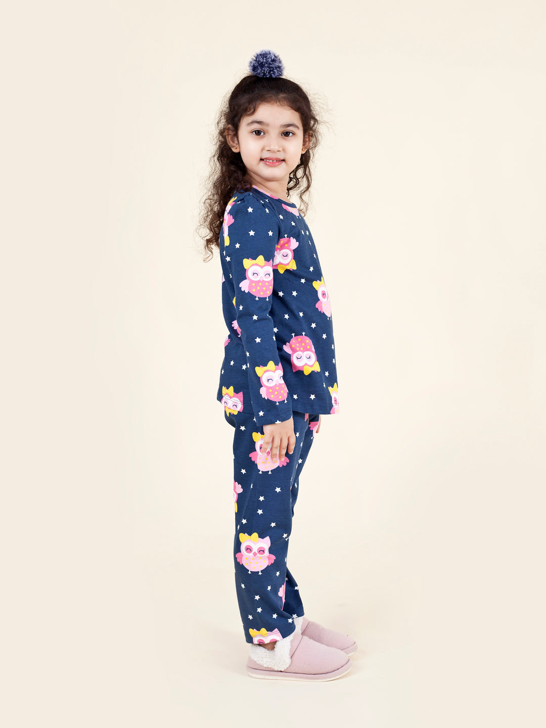 Pspeaches Girls Navy Blue Pink Pack Of 2 Night Suit (NW-OWL COMBO)