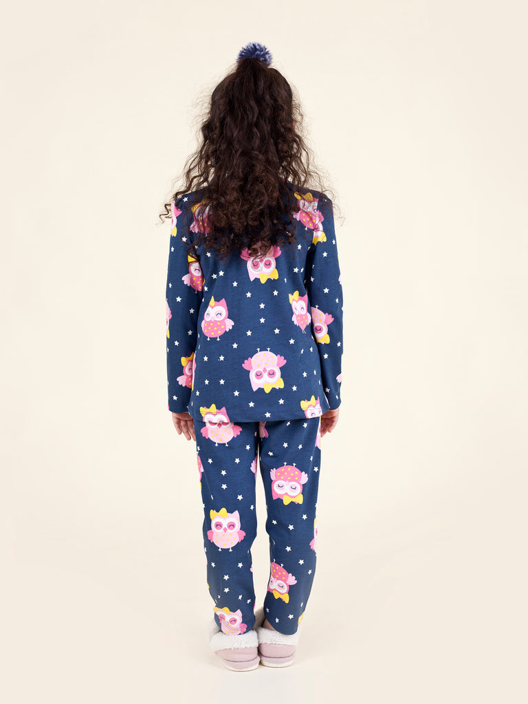Pspeaches Girls Navy Blue Pink Pack Of 2 Night Suit (NW-OWL COMBO)