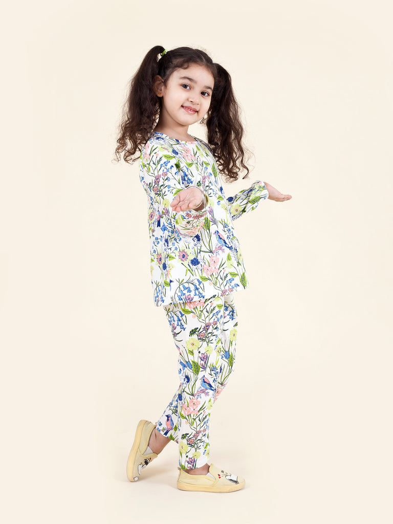 Pspeaches Girls Multicoloured Blue Pack Of 2 Printed Night Suit (NW-BIRD MULTI COMBO)