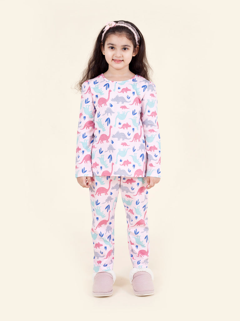 Pspeaches Set-2 Girls Pink Grey Printed Night Suit (NW-PINK JUNGLE COMBO)