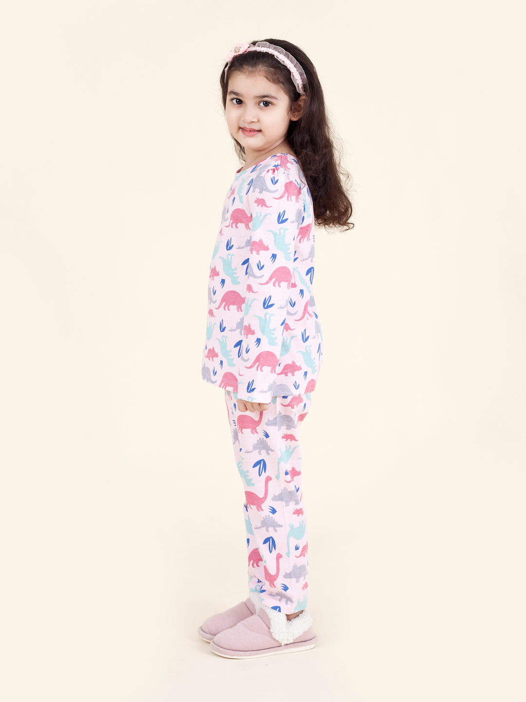 Pspeaches Set-2 Girls Pink Grey Printed Night Suit (NW-PINK JUNGLE COMBO)